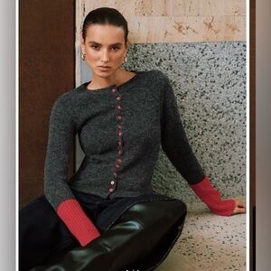 Contrast Cuff Wool-Blend Cardigan